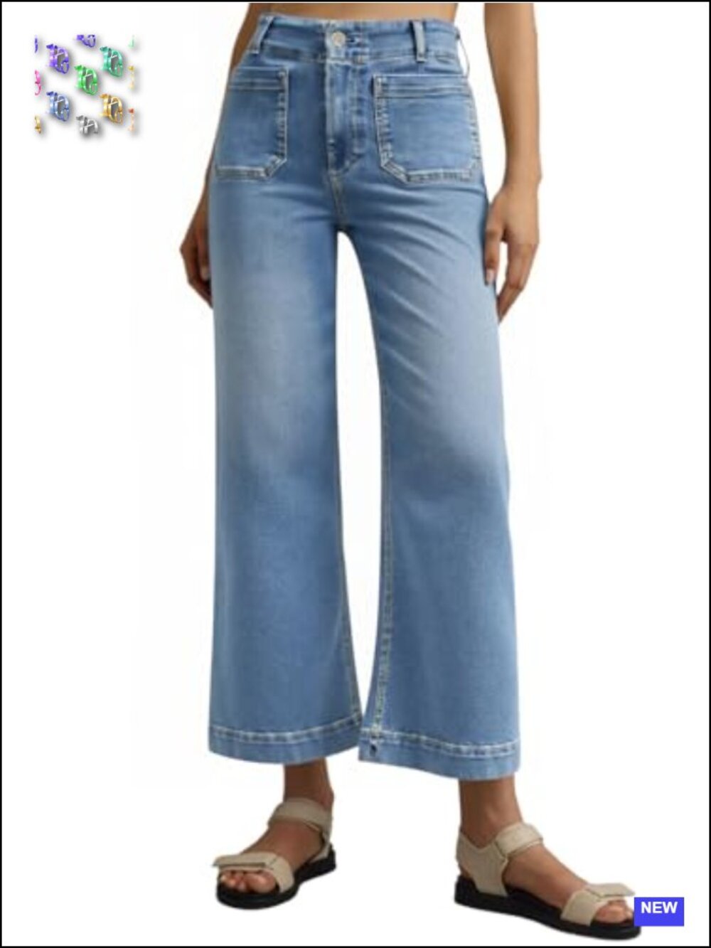 High Waist Wide Leg Cropped Baggy Jeans with Front Pockets, Stretchy